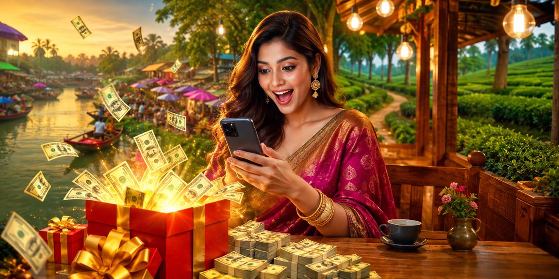 বরিশালে চা বাগানের পটভূমিতে মোবাইলে গেমিং উপভোগ